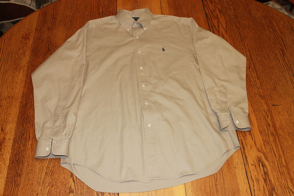 Ralph Lauren Polo Shirt Mens 17.5 XL Blue White Striped Classic Fit Long Sleeve